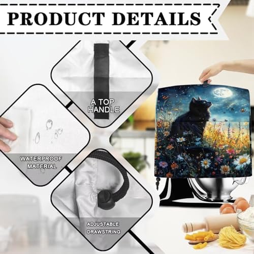 Kitchen Aid Mixer Covers Universal 4.5-5 Quart Stand Mixer Covers Protector Dust Cover, Black, Polyester, Waterproof, Drawstring Closure