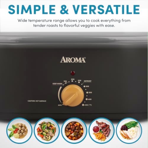 AROMA® 20Qt. Roaster Oven, Fits 24-lb. Turkey, Adjustable Temperature Settings, Keep Warm Setting, Lava Rock (ART-830LR)