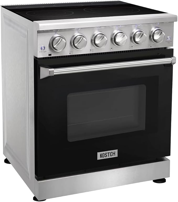 KOSTCH 30 inch Professional Electric Range with 5 Heating Elements Cooktop, 4.55 Cu. Ft. Convection Oven Capacity, Smooth Glass Top, in Stainless Steel, KOS-30RE06H (Black)