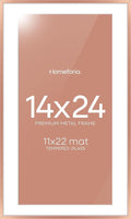 Homeforia 14x24 Picture Frame Rose Gold, High End Metal 14x24 Poster Frames with Mat 11x22 Photo, 14 x 24 Rose Gold Frame Matted to 11 by 22 Print, 24x14 Thin Frame, Tempered Glass, Wall Kit, Set of 1