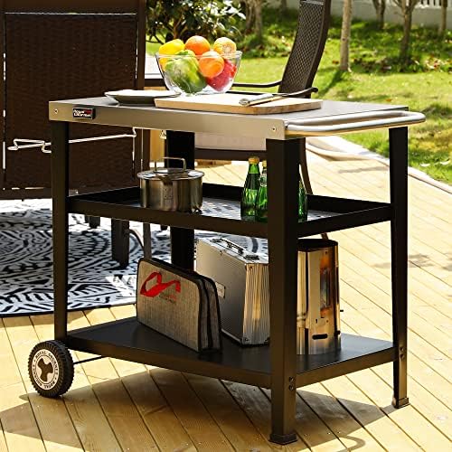 Royal Gourmet PC3404S Outdoor Grill Table, 3-Shelf Grill Cart with Wheels