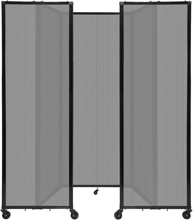 Versare Polycarbonate Room Divider 360 Portable Wall Partition | Freestanding Office Dividers | Locking Wheels | Privacy Screen Panels - 8'6" x 7'6" Light Gray Thermoplastic Polymer