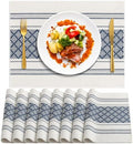 ADRIMER Placemats Set of 8, Boho Table Mats Cotton Blend, Durable Cloth Table Placemats Machine Washable, Rustic Place Mats for Dining Kitchen Table, 14 x 18 Inch, Blue