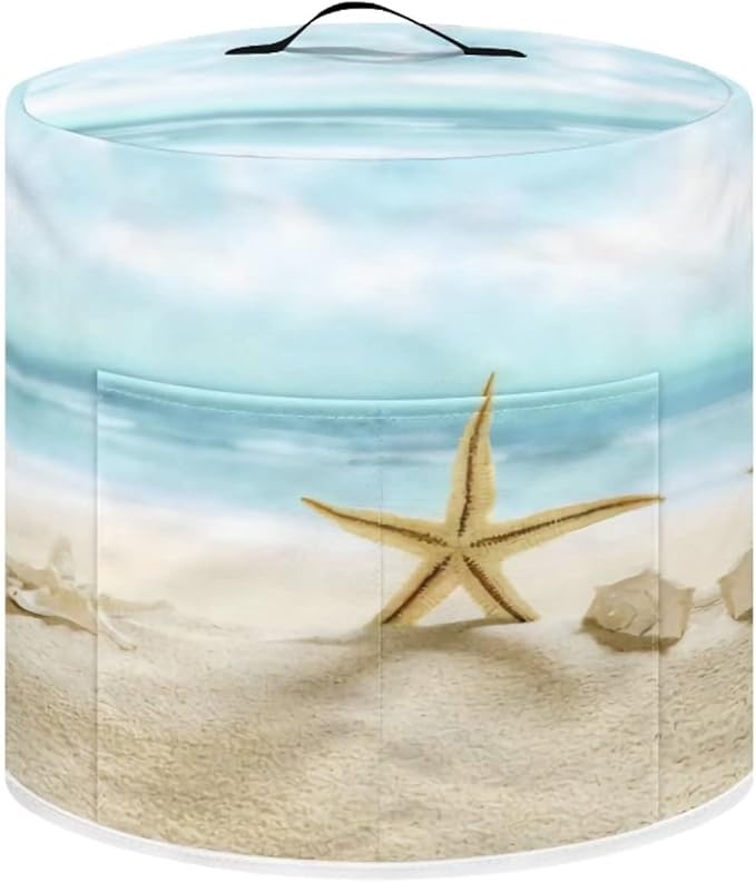 Air Fryer Dust Cover Compatible with 6 Quart, Dust Protection Insulated Kitchen Appliance Cover with Top Handle and Storage Pockets for Women Wife Gift, Beach Starfish