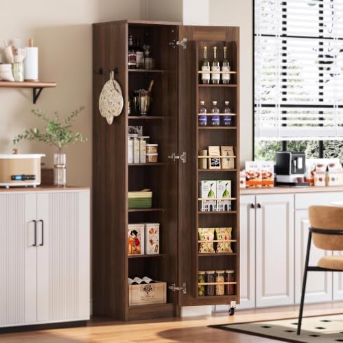 IRONCK Narrow Kitchen Pantry Cabinet, 72" H,Slim for Small Place, Walnut