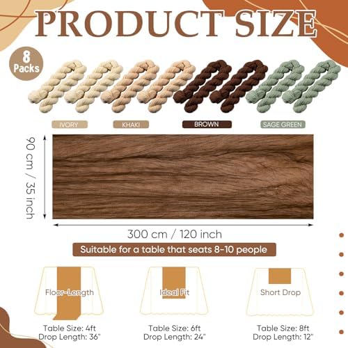 8 Pcs Sage Green and Brown Cheesecloth Table Runner 118"