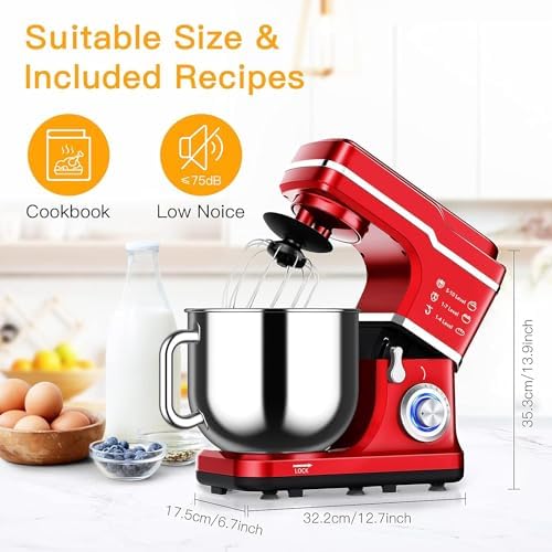 Stand Mixer 10-Speed Electric Kitchen Aid Mixer 7.5QT 660W Low Noise Anti-Shake, Stainless Steel Kitchen Mixers Tilt-Head Dough Mixer with Bowl and Stand, Blender ＆ Dough Hook ＆ Beater ＆ Spatter Cover