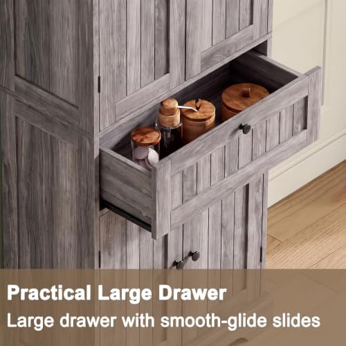 ChooChoo 51" H Bathroom Floor Cabinet with Drawer and Adjustable Shelves