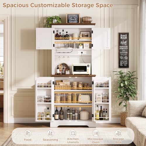 IRONCK Farmhouse Kitchen Pantry Cabinet with Microwave Stand