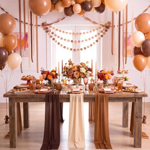 9 Pcs Fall Thanksgiving Table Runner, Boho Rustic Gauze 10ft