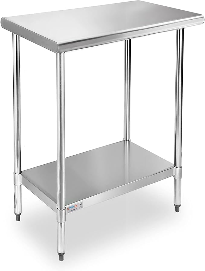STABLEINK NSF Stainless Steel Table, 30 x 18 Inches Small Metal Prep & Work Table with Adjustable Undershelf, for Commercial Kitchen, Restaurant, Hotel and Garage