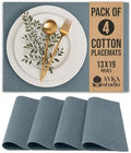 100% Cotton Ribbed Placemats - Set of 4-13 x 19 Inches - Grey - Everyday Cloth Table Mats - Thick Construction, Washable & Reusable Cloth Place Mats - by AVKA Studio
