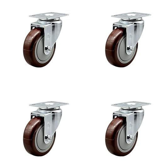 Service Caster Brand Replacement Set for Uline Casters - Swivel Top Plate Casters with 4 Inch Maroon Polyurethane Wheels - Includes 4 Swivel Casters - Fits Vinyl Basket Truck 24 Bushel