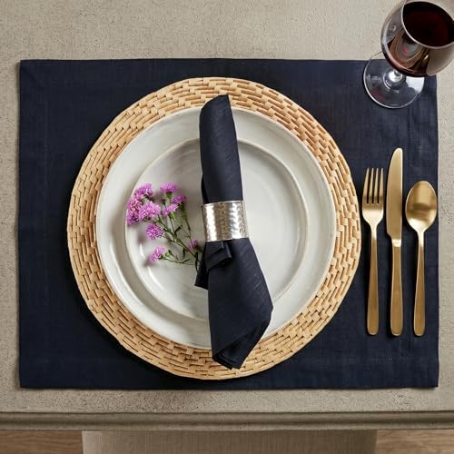 Solino Home 100% Pure Linen Dinner Napkins Navy, Fete 20 x 20 in, Set of 4