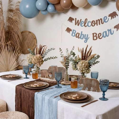 6 Pcs 118" Blue and Brown Cheesecloth Table Runner