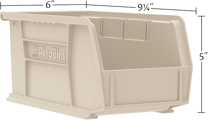 Akro-Mils 30237 AkroBins Plastic Storage Bins, Space-Saving Stackable Bins for Garage, Pantry, Craft Organization, 9-Inch x 6-Inch x 5-Inch, Stone, 12-Pack