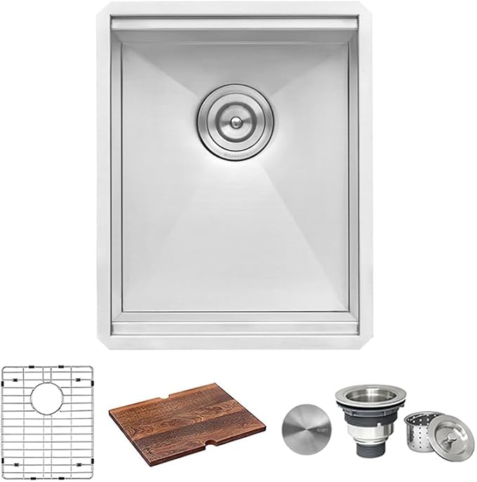 Ruvati 15-inch Workstation Bar Prep Sink Ledge Undermount 16 Gauge Stainless Steel Single Bowl - RVH8304