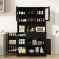 Shintenchi 68" Kitchen Pantry Storage Cabinet, with Microwave Stand, Black