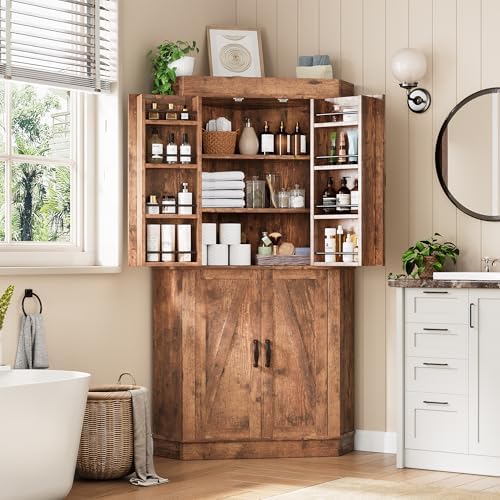 Jocoevol Corner Cabinet,71'' Kitchen Pantry Storage Cabinet with 4 Doors and Shelves, Tall Food Pantry Storage Cabinet Farmhouse Furniture for Kitchen Dining Room, Brown