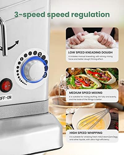 Huanyu 10QT Commercial Stand Mixer, 3-in-1 Stepless Speed Stainless Steel