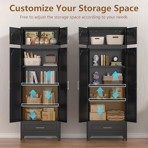 Polup Kitchen Pantry Cabinet, 90" Tall Metal Storage Cabinet with Drawer