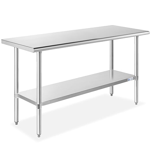 GRIDMANN Stainless Steel Work Table 60 x 24 Inches, NSF Commercial Kitchen Prep Table with Under Shelf for Restaurant and Home