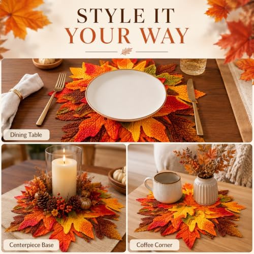 SmoothNovelty 8 Pcs 15" Fall Placemats, Thanksgiving Leaf Mats, Multicolor