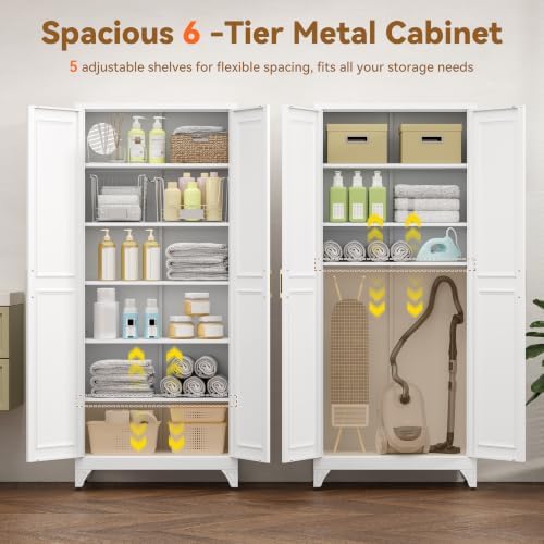Polup 75" Pantry Cabinet, Tall Metal Storage Cabinet with Doors and Shelves
