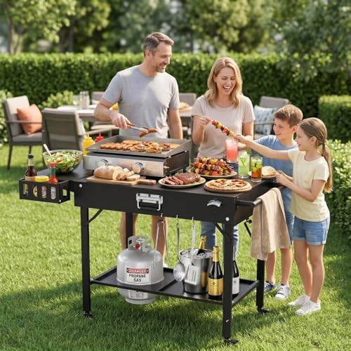 Baotree Grill Cart for Blackstone Griddle, Grill Cart Pizza Oven Stand, Foldable Cart Table with Wheels for Ninja, Cuisinart, Gozney, Solo Stove, BBQ Prep Tables Station, 45.3"x21.7"x28.3"