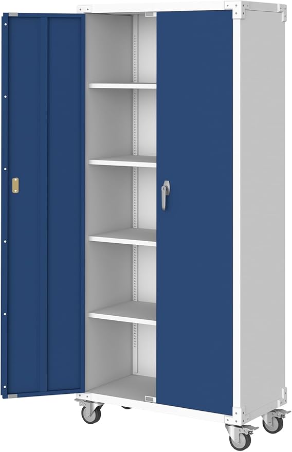 GarveeHome 71 in Steel Storage Cabinet with Locking Doors & 4 Adjustable Shelves,Heavy Duty Metal Cabinet for Garage/Office/Pantry - Rustproof Design, Tall Organization Unit (Blue Grey)