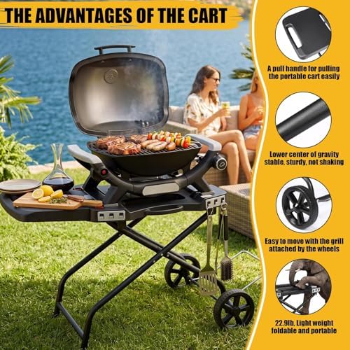 Portable Grill Cart for Weber Q1200, Q1000, Q2200, Q2000, Collapsible Griddle Stand for Blackstone 17" 22" Table Top Griddles, Outdoor Portable Folding Cart