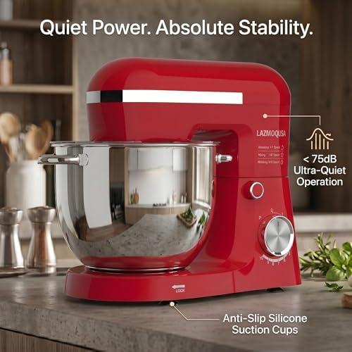 6in1 Stand Mixer with 6.5 Quart Bowl, 660W 10+p Speeds Kitchen Food Mixer Tilt-Head Bread Dough and Cake Mixers for Home Daily Use (Red)