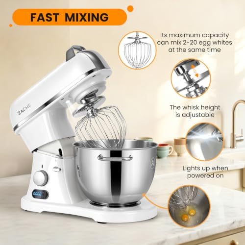 ZACME 8.4QT Commercial Stand Mixer 800W with Aluminum Die Casting Meets the Standard of NSF/ANSI 8-2023, Mixers Kitchen Electric Stand Mixer with Stainless Steel 8L Bowl, Dough Hook, Whisk and Beater