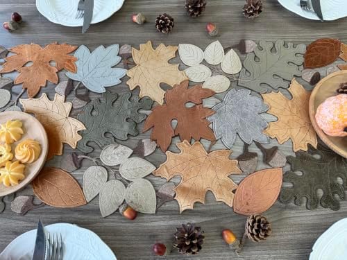 KEVA Fall Table Runner 36inches Long, Autumn Maple Leaves Velvet Table Runner 14x36 inch for Thanksgiving Kitchen Table Decoration, Harvest Embroidered Table Decoration