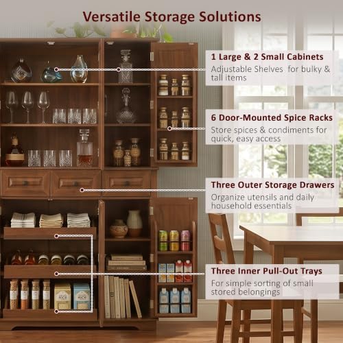 Ball & Cast 72" Kitchen Pantry Cabinet with Pull-Out Trays, Walnut