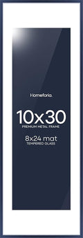 Homeforia 10x30 Navy Blue Picture Frame, High End Metal 10by30 Poster Frames with Mat 8x24 Photo, 10 x 30 Blue Frames Matted to 8 x 24 Print, 30x10 Panoramic Frames, Tempered Glass, Wall Kit, Set of 1