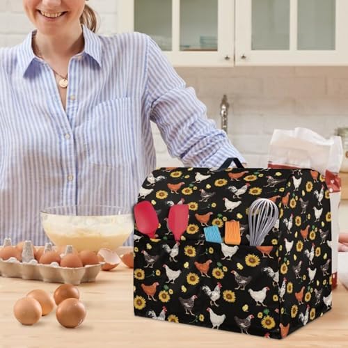 Stand Mixer Cover Dust Covers for 4.5qt-5qt Rooster with Sunflower Dustproof Cover Protector Compatible with 4.5-5 Quart Kitchen Aid Mixer