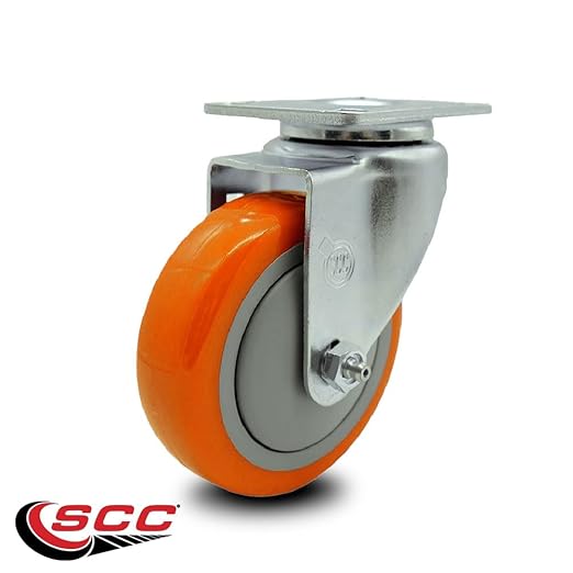 Service Caster Brand Replacement Caster for Uline Caster H-5539S-Swivel Top Plate Caster with 4 Inch Orange Polyurethane Wheel-Light Duty Replacement Caster-Fit Cart, Dollies and Poly Box Truck H-1956