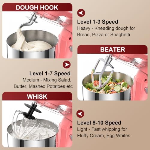 Honinst 4QT Electric Stand Mixer, 10-Speed Tilt-Head Compact Kitchen Mixer