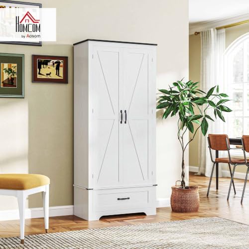 HOMCOM 72" Tall Kitchen Pantry Cabinet with Drawer, Distressed White