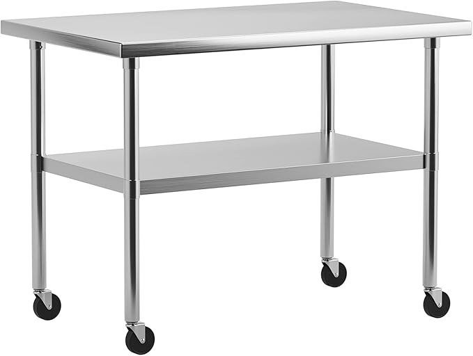 30" x 24" Stainless Steel Work Table NSF Certified Heavy Duty Commercial Kitchen Prep Table with Undershelf & Caster Wheels for Home, Restaurant, Hotel, Silver