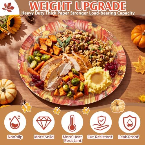 Pajean 175 Pcs Thanksgiving Oval Paper Plates Set 12 inch Wood Grain Fall