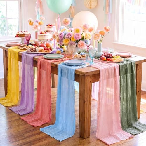 6 Pcs Pastel Cheesecloth Table Runner 10ft Colorful Party Decor