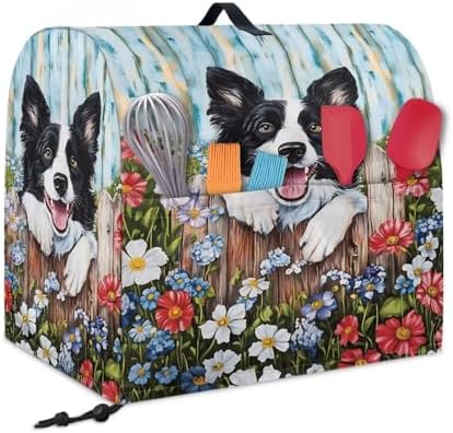 Generic Cute Border Collie Stand Mixer Cover, Kitchen Dust Cover for 4.5-5 Quart Stand Mixer, Lightweight, Waterproof, Polyester, Multicolor, Drawstring Closure