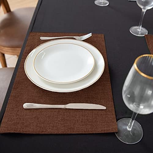 Cloth Placemats Set of 8, Linen Type Fabric Placemats Machine Washable Heat Resistant Placemats Wrinkle Free Thick Polyester Kitchen Place Mats for Dining Table (Dark Brown)