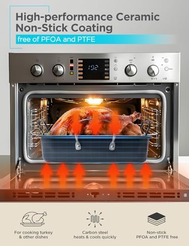 BLACK+DECKER Carbon Steel Turkey Roasting Pan with U-Shaped Rack, BDK400B
