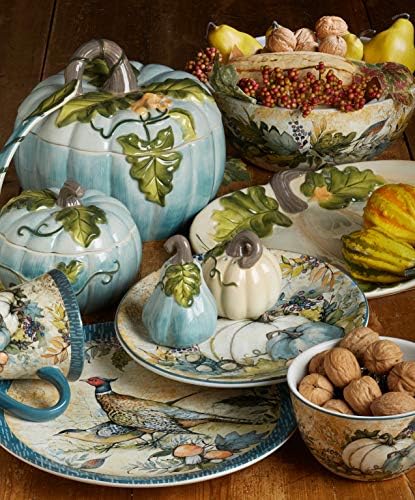 Harvest Gatherings 14" x 10" Rectangular Ceramic Serving Platter – Autumn Pumpkin & Foliage Design – Fall Tableware for Thanksgiving, Holiday Dinners, Buffets, Charcuterie & Seasonal Entertaining
