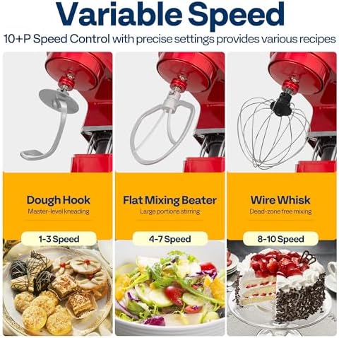 VIVOHOME 6-in-1 Stand Mixer, 8.5-Quart Tilt-Head Mixer, 10 Speeds, Red