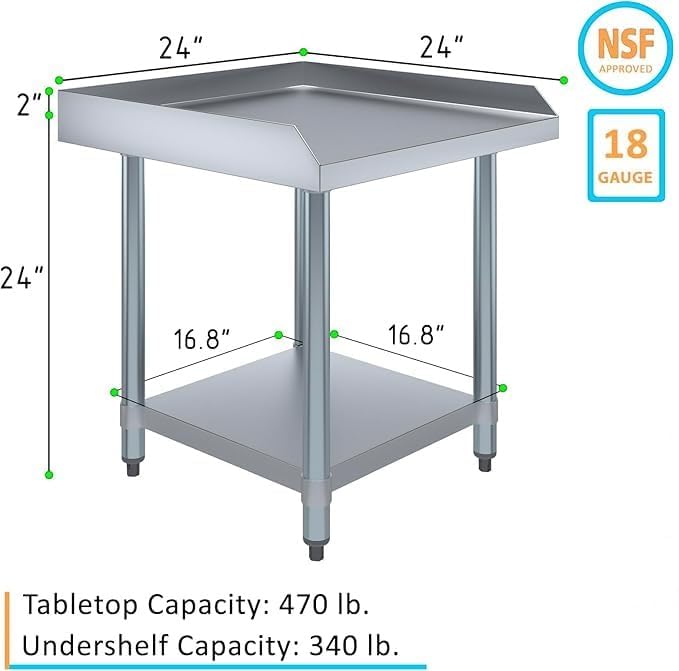 Stainless Steel Equipment Stand with Undershelf + Casters, Heavy Duty, Commercial Grade, NSF Certified (24" Width x 24" Length)