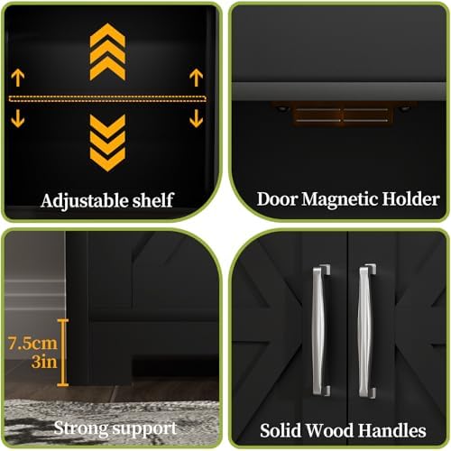 kepptory 55" Tall Farmhouse Pantry Cabinet, 23.6" W Narrow Kitchen Storage Cabinet with Drawer, Doors and Shelves for Kitchen and Dining Room, Black